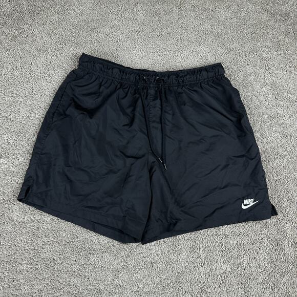 Nike Club Shorts Mens Large Woven Flow Shorts Lined Drawstring Black White - Picture 1 of 12